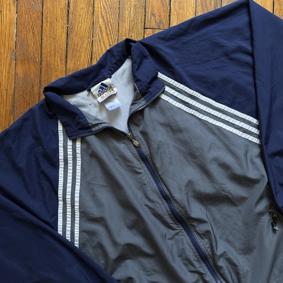 Vtg 90s Adidas Windbreaker Track Jacket‎ Bomber Men XL Blue Gray Color Block - Picture 2 of 8